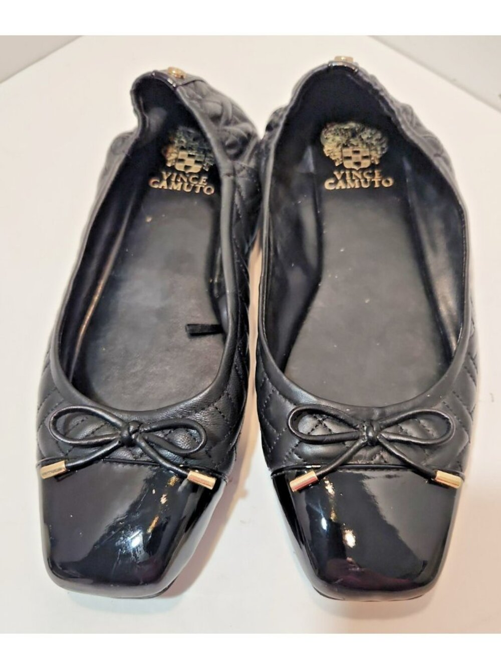 Vince Camuto Ballet Flats Womens 8.5M Black Quilted Leather Square Toe Slip-On